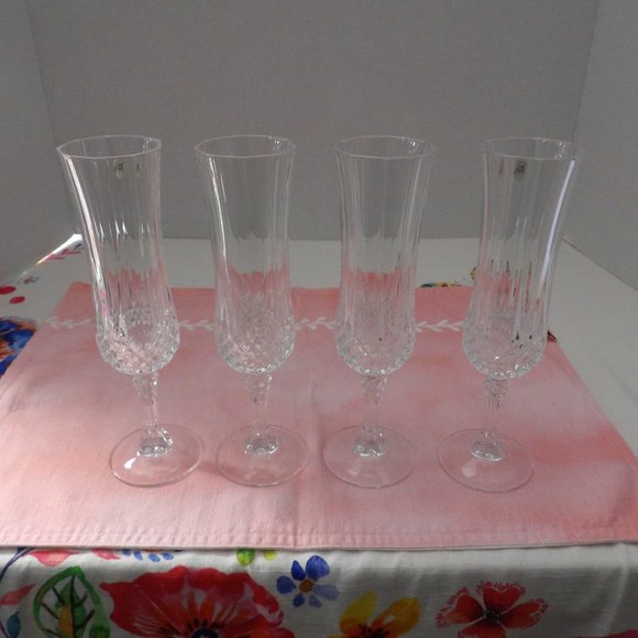 Longchamp Crystal Champagne Flutes Set of 4 Dining Vintage